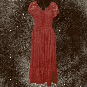 CRCHET SHORT RAGLAN SLEEVE V-NECK MIDI DRESS